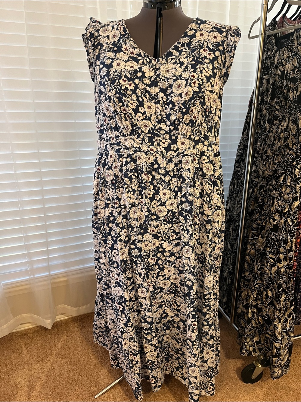 Lane Bryant Cotton Navy Maxi Dress 24 - Subtle Red, White, & Blue!